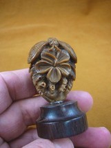 (tb-but-4) tan Butterfly on flower TAGUA NUT palm figurine Bali detailed... - $49.08