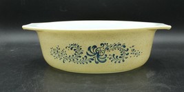 Vtg Pyrex #043 Homestead Pattern 1 1/2Qt Casserole Dish Beige &amp; Blue *No Lid* - £22.19 GBP