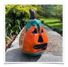 LG Talavera Jack O Lantern Pumpkin Halloween Mexican Folk Art Terracotta Ceramic - £50.83 GBP