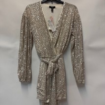 Aqua Womens S Nude Silver Sequined Long Sleeve V Neck Jumpsuit NWT Q83 - $820.66 MXN