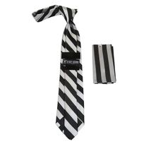 Men's Stacy Adams Tie and Hankie Set Fancy Woven Silky Satin #SAT101 Black image 2