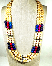 Vintage Gorgeous Triple  20&quot; Strand of Bright Faux Pearls - £14.93 GBP