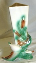 Regal Art Pottery Triangular Vase Flying Goose Cattails USA MCM 1950&#39;s - $59.39