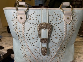 Ladies Montana West real leather purse in baby blue color image 4