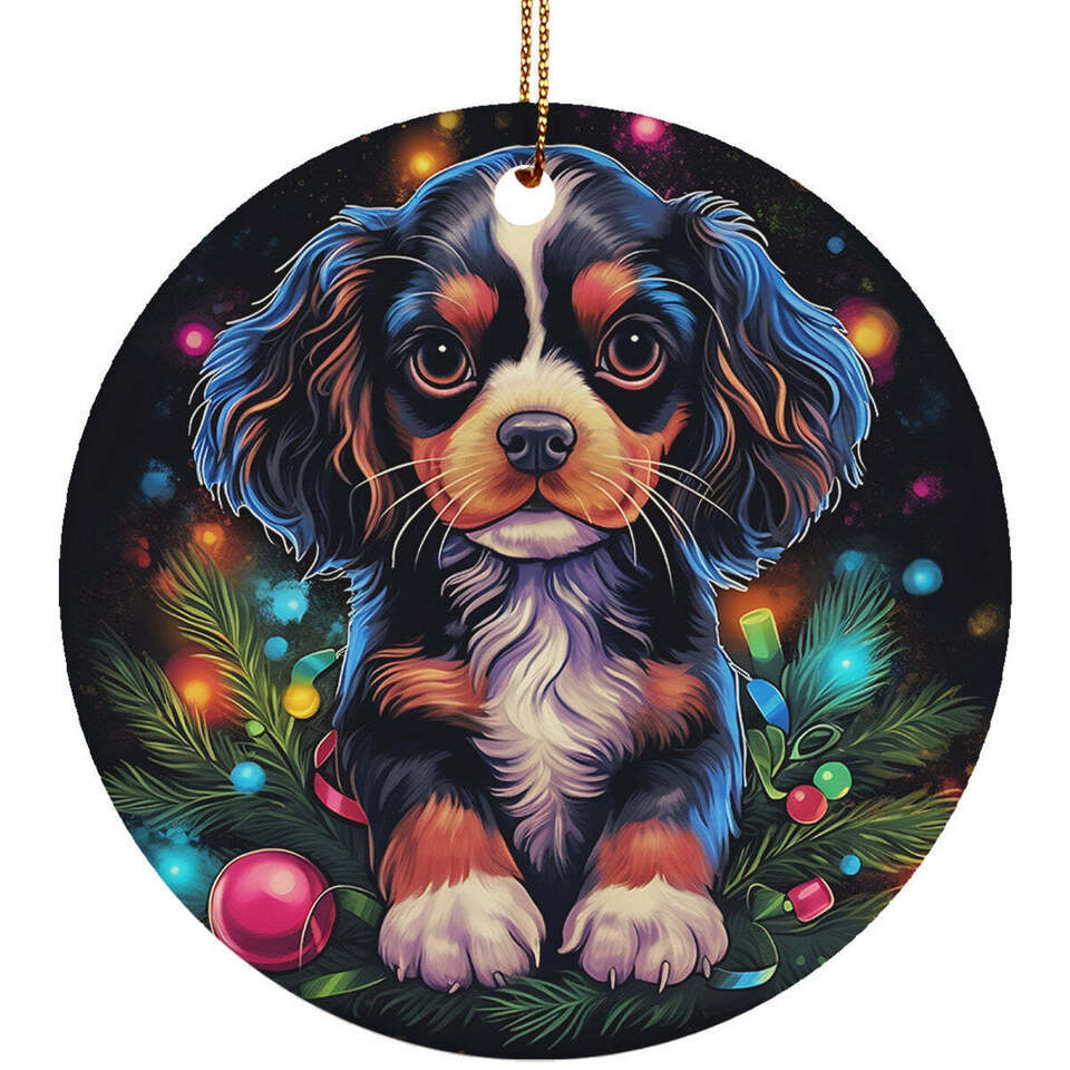 Funny Cavalier King Pet Dog Christmas 2024 Ornament Ceramic Xmas Gift Tree Decor