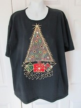 KARLA MARIE Christmas Embellished T-Shirt Paint Glitter Rhinestones Navy... - £19.83 GBP