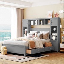 LepfunFull Size Wooden Bed with All-in-One Cabinet and Shelf, Wooden Multi Full  - £832.60 GBP