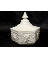 1950s IMPERIAL GLASS 5.5&quot; Candy Dish With Lid VINTAGE GRAPE Hexagon Milk... - $18.98 CAD