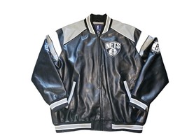 Brooklyn NETS GIII Sports Bomber Faux Leather Jacket By Carl Banks Sz 4XL - £52.99 GBP