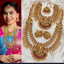 Gold Plated Indian Bollywood Style Long Necklace Temple Goddess Jewelry Set - £61.11 GBP