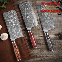 Chinese Cleaver 7 Inch Damascus Blade Chef Knife Kitchen Butcher Vegetab... - $47.80
