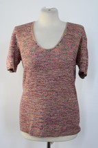 Moth XL Multicolor Rib-Knit Short Sleeve Scoop Neck Sweater Top Anthropologie - £22.53 GBP