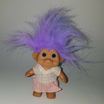 VTG 1991 Troll Blue Eyes Purple Hair 7&quot; Wearing Pink/Plaid Dress TNT - £11.57 GBP