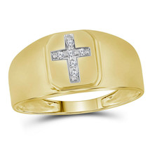 14kt Yellow Gold Mens Round Diamond Brushed Cross Band Ring 1/20 Cttw - £403.26 GBP