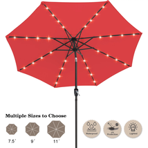 9Ft Patio Solar Umbrella LED Outdoor Umbrella with Tilt and Crank - £93.60 GBP