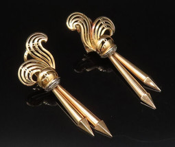 18K GOLD - Vintage Two Tone Open Swirl &amp; Pointed Bar Diamonds Earrings - GE206 - £1,276.87 GBP