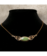 Vintage Sarah Coventry Gold-Toned Chain Green Faux Jade Oval Stone Necklace - €29,91 EUR