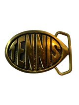 Tennis Racket 1970s Vintage Belt Buckle Spell Out Lover Player Gift Brass New - £22.03 GBP