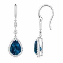 London Blue Topaz Dangle Earrings with Diamond in 14K Gold (Grade-AAA , 10x7MM) - £1,255.47 GBP