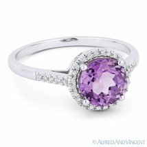 1.43 ct Purple Amethyst &amp; Diamond Halo 14k White Gold Promise / Anniversary Ring - £275.05 GBP