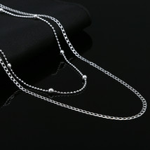 Fine 2pcs 925 Stamp silver Flat beads chain necklace set jewelry for Men Women c - £10.79 GBP