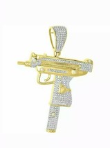3.46Ct Brillante Redondo Imitación Diamante Uzi Gun Colgante 14k Amarillo Oro - £106.38 GBP