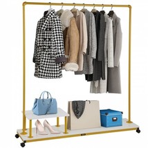 Clothing Garment Rack, 59.1&quot;x14.2&quot;x63.0&quot;, Heavy-Duty Clothes Rack w/Bottom S... - £84.37 GBP