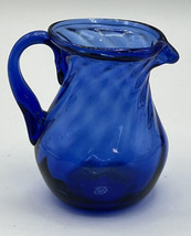 Pitcher Cobalt Small Handblown Handmade  3 Inches Swirl Design 2 ozs. - £11.17 GBP