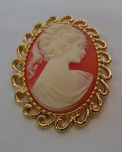 AAI Victorian Style Gold Trimmed Cameo Brooch Head to Right Apx 2&quot;L X 1.... - $19.80