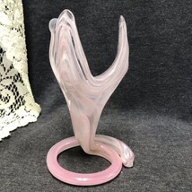 Vintage Retro ART GLASS 7” Pink Trumpet Lily Flower Vase Spiral Base - £14.31 GBP