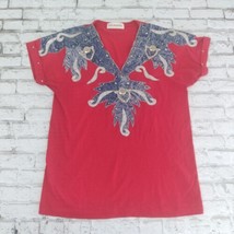 Nina Martini T Shirt Womens One Size Red Embellished Western Rodeo Yello... - $24.88