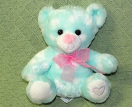 Mty International Green Teddy Plush White Hearts Pink Ribbon 8&quot; Stuffed Animal - £7.42 GBP
