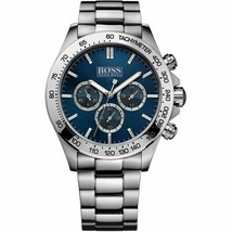 HUGO BOSS HB1512963 Ikon Mens&#39; Blue Dial Chronograph Stainless Watch + Gift Bag - £86.83 GBP