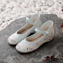 Phoenix Embroidered Women Cotton Fabric Ballet Flats  Ankle Strap Elegant Ladies - £21.52 GBP