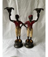 Antique bronze Blackamoor Cold Painted Candleholders Statues - $425.00