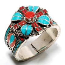 Red Coral Turquoise Handmade Christmas Gift Jewelry Cuff Nepali 7-9&quot; SA 570 - £29.96 GBP