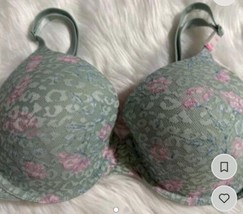 Victoria&#39;s Secret PINK Wear Everywhere Push Up Bra 34D Floral Pink And G... - £14.21 GBP