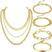 7 Pcs Halloween 90S Jewelry Set for Women Gold Necklace Bracelet Sets 80... - $21.20