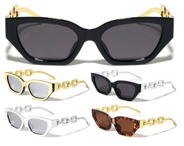 WOMENS SLIM CAT EYE GOLD CUBAN LINK CHAIN SUNGLASSES RETRO DESIGNER FASH... - $166.47 MXN