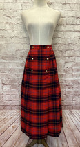 Intentions Womens A-line Midi Skirt Plaid Pleated Preppy Gold Buttons Size 12 - £39.03 GBP