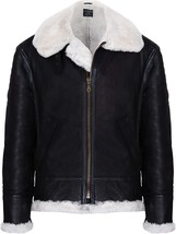 Men&#39;s Cream B3 Shearling Sheepskin WW2 Bomber Leather Flying Aviator Jacket - £103.90 GBP