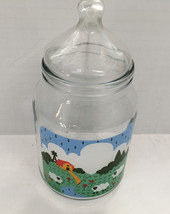 vintage glass canister storage container with cute farm sheep country de... - $364.46 MXN