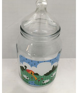 vintage glass canister storage container with cute farm sheep country de... - $27.28 CAD