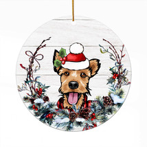 Cute Welsh Terrier Dog Santa Hat Wreath Christmas Ornament Acrylic Gift Decor - £13.28 GBP