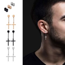 3 Pairs Magnet Stud Earrings Stainless Steel Cross Pendant Earrings Clip... - $18.43