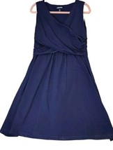 LANDS END Dress Womens Sz M 10 12 Dark Blue Navy Pima Cotton Blend Faux Wrap - £18.28 GBP