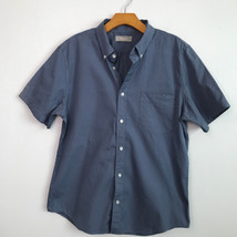 FLAWED Everlane Camp Shirt L Blue Slim Fit Short Sleeve Collared Button ... - £14.75 GBP