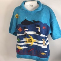 Vintage Sweater Mermaid Whale Scuba Divers Fish Ocean Theme Art to Wear ... - £63.08 GBP