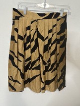 Vintage Perry Ellis Portfolio Pleated Silk Brown Black Midi Skirt Size 12 - $29.99