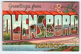 Greetings From Owensboro Kentucky Postcard Large Letter Linen Curt Teich Unused - $17.55